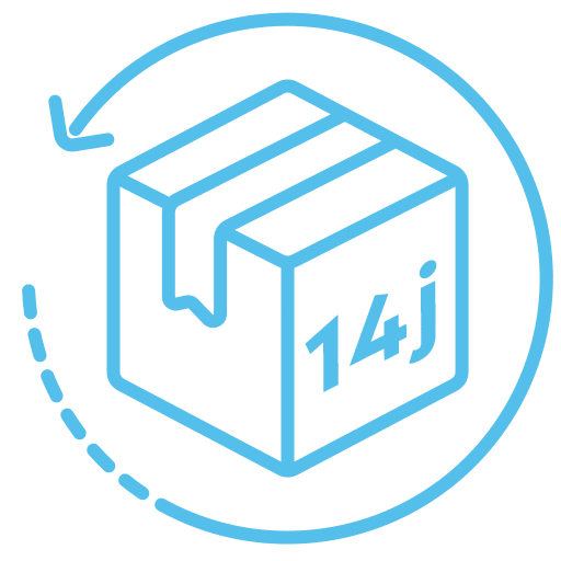 Une boîte bleue avec le mot 14j dessus, conçue pour l'éducation Jeux Montessori.