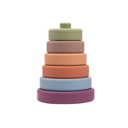 Une pile colorée d'anneaux Ensemble de 6 blocs de construction en silicone souple pour bébé.