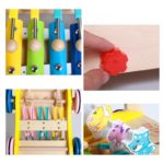 Un ensemble de photos montrant différents types de jouets en bois, dont le Pousseur Trotteur Musical Pliable.