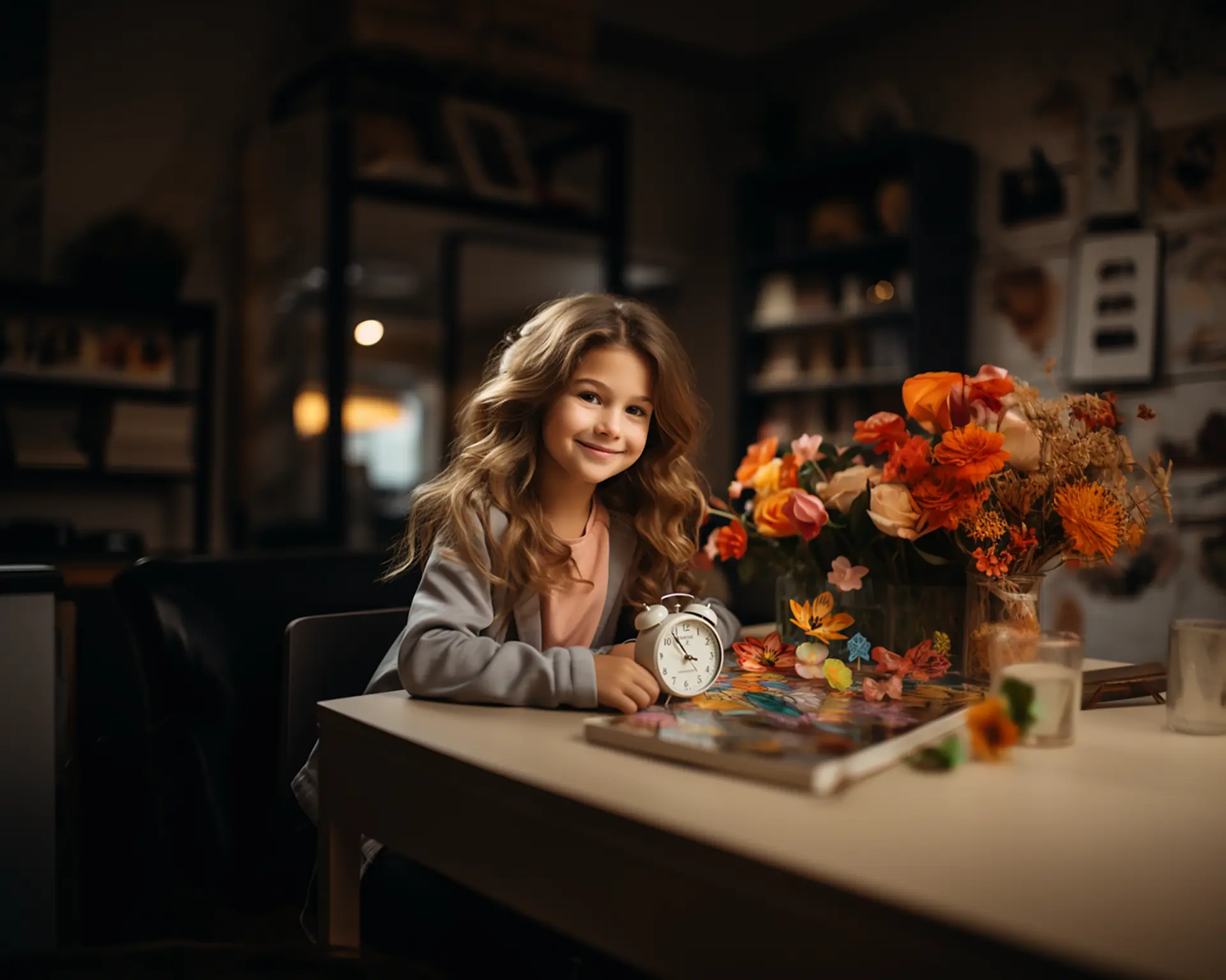 Une fille apprend à lire l'heure avec une horloge Montessori.