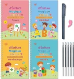 Un coffret de cahiers Améliorez l'écriture de vos enfants en 10 jours pour enfants avec stylos et crayons. Offert : 1 Stylo + 1 Grip + 5 Recharges d'Encre Magique.