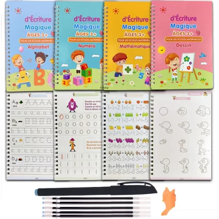Un ensemble de livres d'écriture et de stylos pour enfants.