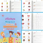 Un abécédaire pour enfants avec images et mots, offert avec le Cahier Magique | Améliorez l'écriture de vos enfants en 10 jours | Offert : 1 Stylo + 1 Grip + 5 Recharges d'Encre Magique.