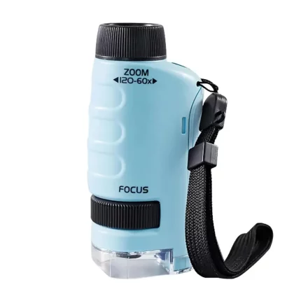 Une jumelle bleue portable avec une sangle attachée.