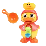 Un jouet Douche et Bain Canard Mignon avec Ventouse avec une couronne et une cuillère.