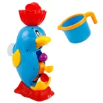 Un Jouet de Bain Déversoir à accrocher à la baignoire avec une tasse et un seau accrocher à la baignoire.