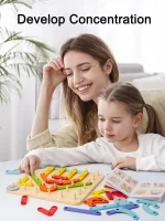 Mère et fille profitent ensemble d'un "Jeu de construction Montessori à forme variable - Image à copier", favorisant la concentration et l'attention.