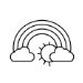 Icône représentant un arc-en-ciel, un soleil et deux nuages. L'arc-en-ciel se cambre au-dessus du soleil et des nuages.