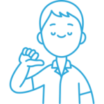 Illustration d'une personne aux cheveux courts faisant un geste du pouce vers le bas, comme si elle était déçue par son expérience avec le Kit Sensoriel.