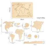 Découvrez le « Puzzle du monde en bois », une carte du monde en bois avec des continents étiquetés, inspirée de la méthode Montessori, mesurant 22,4 cm sur 30 cm et pesant 265 g. Cet outil pédagogique est un ajout léger à tout espace d'apprentissage.