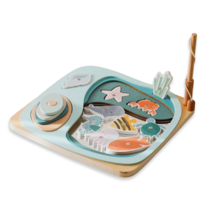 Le "Puzzle pêche en bois magnétique" est un jeu captivant avec un plateau en bois et des formes de créatures marines magnétiques, conçu pour inspirer le jeu et l'apprentissage.