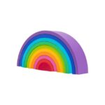 Les demi-cercles empilés aux couleurs de l'arc-en-ciel, fabriqués en silicone, diminuent en taille du violet à l'extérieur au rouge au centre.